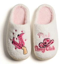 ScarvesMe Women's Pink Pony Club Cowgirl Western Style Holiday Winter Slippers