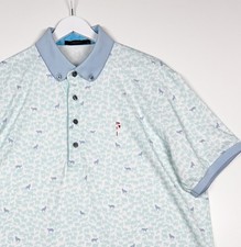 Polo de golf Greyson para hombre grande azul claro blanco patrón de lobo cabeza de fraile Nueva York