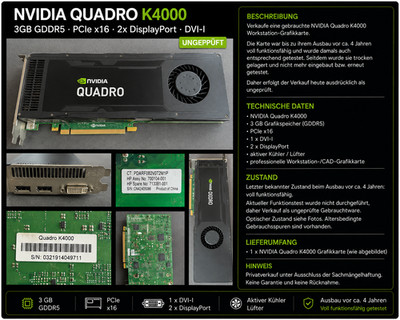 NVIDIA Quadro K4000 3GB GDDR5 PCIe 2.0 x16 DVI 2x DisplayPort ungeprüft