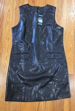 Express Women's Mini Shift Faux Leather Black Dress Size L New With Tags