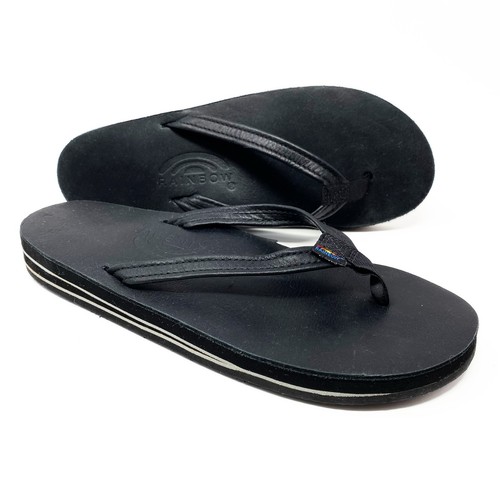 Rainbow Sandals Women’s M 6.5-7.5 Black Leather Double Layer 1/2" Narrow Strap