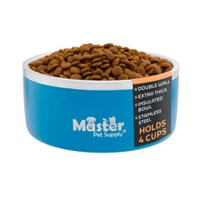 Stainless Steel Medium Double Wall Dog Bowl with Anti Skid Base - True Blue