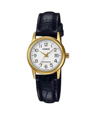 Casio Women s Gold-Tone White Dial Leather Band Analog Watch - LTP-V002GL-7BUDF