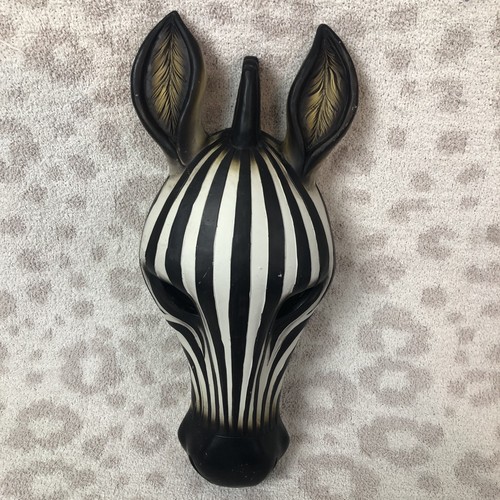 Zebra Wood Carved Zebra Face Hand Painted Wall Hanging Decor 13.75"