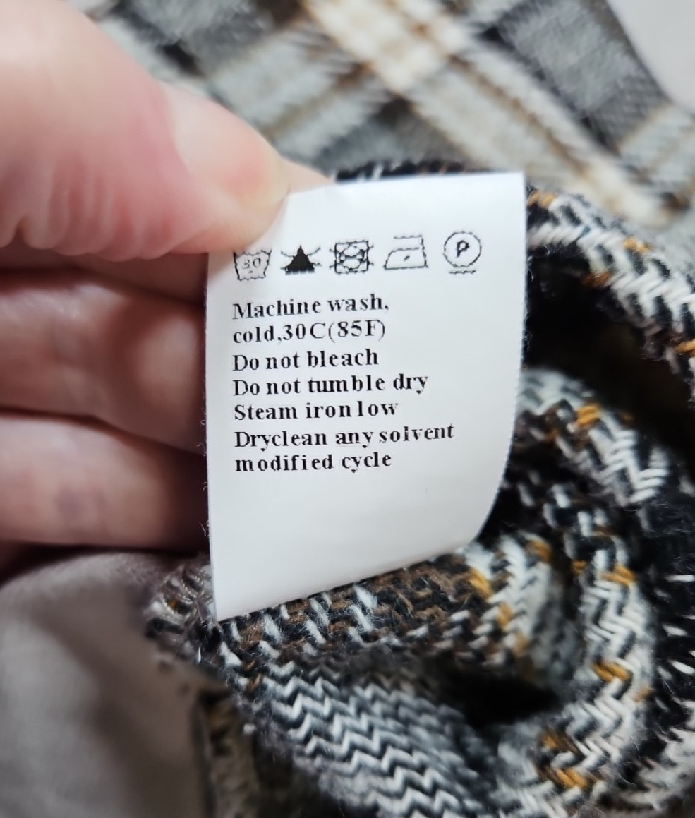 Womens Tan Plaid Patchwork Button Up Multitexture… - image 6