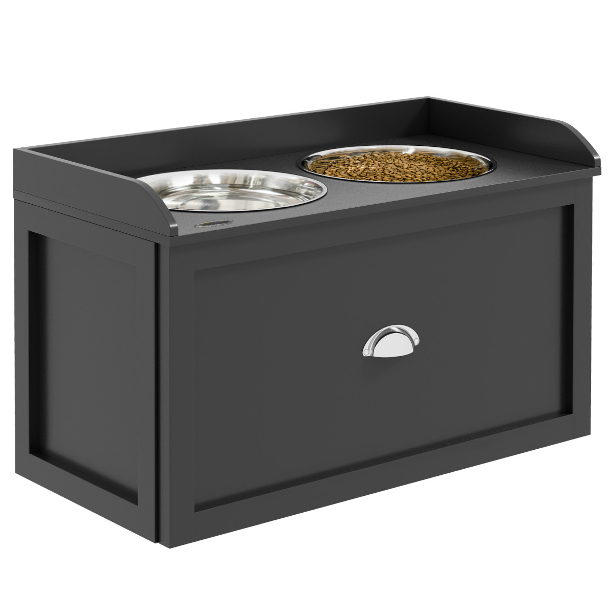 Pawhut Black Stainless Steel Raised Dog Bowl W/ 21L Storage Drawer, For Large Dogs - Image 2