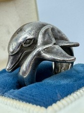 Rare Vintage 925 Kabana KBN Artisan DOLPHIN wide Ring 5.5 Sterling Silver