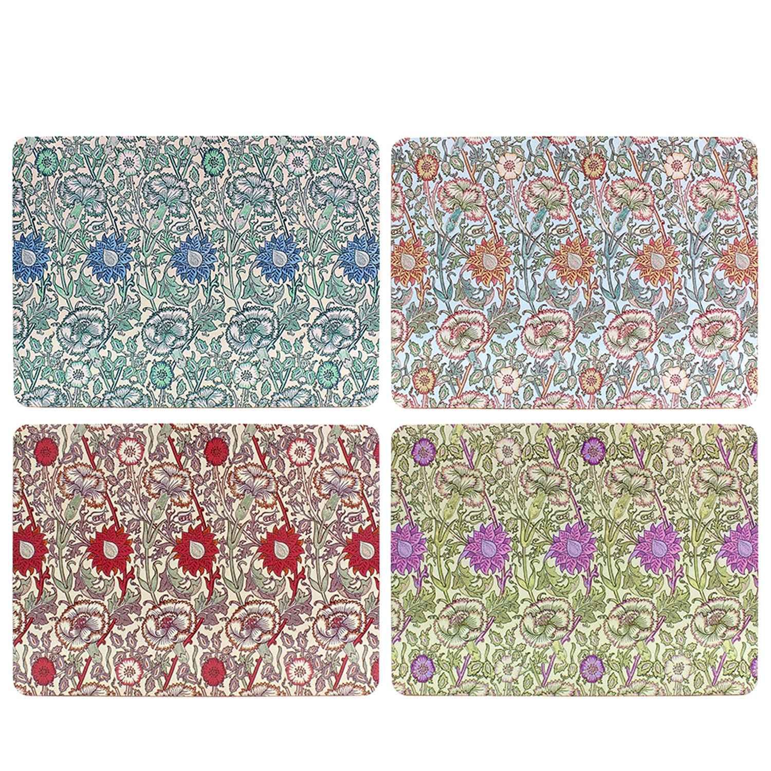 4pcs William Morris Pink & Rose Cork Back Placemats Table Protect Heat Resistant