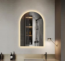 Arched LED Bathroom Mirror, 32x20 Inch Arch Frameless Backlit Mirrors for Wal...