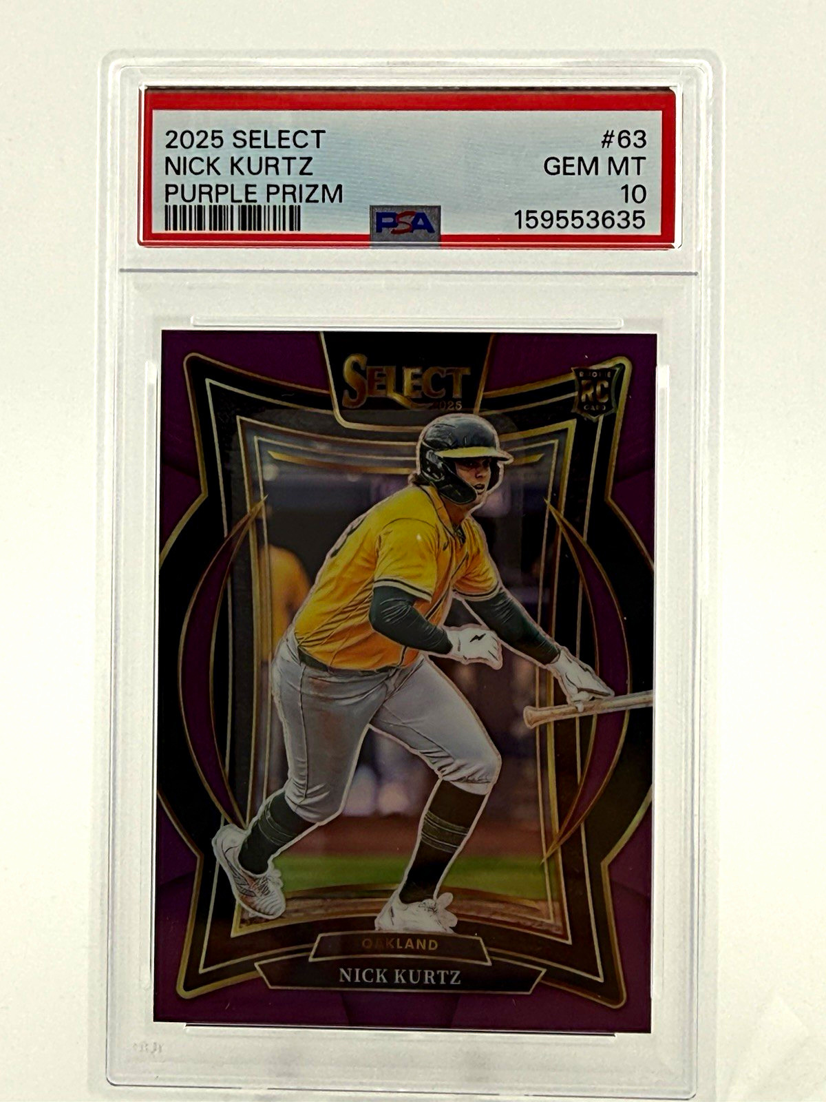 Panini 2025 Select Concourse Nick Kurtz Purple Prizm #63 RC /75 PSA 10