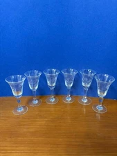 Vintage Stem Cordial Liquor Glasses Etched/Flowers/Leaves 1950s-Set of 6