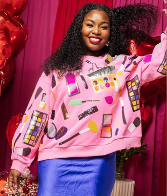 Queen of Sparkles NWT MAKE UP Hot Pink Sequin Sweatshirt Top Women's size XS