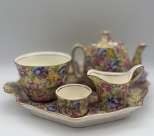 Royal Winton Grimwades Sweet Pea Breakfast Toast Tea Pot Cup Tray 7pc Set READ!!
