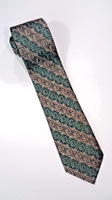 STAFFORD Essentials Mens Silk Necktie Designer GEOMETRIC/STRIPED Green/Brown EUC