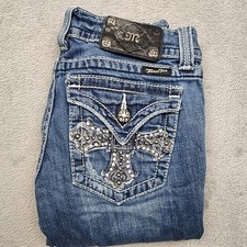 Miss Me Women s Boot Cut Jeans Size 28 Blue Denim Embellished Pockets 98 Cotton