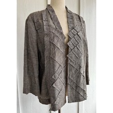 Chicos Haley Cross Hatch Jacket Sz 2 10/12 Cocoa Bean 108 3/4 Linen Blend