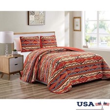 Southwestern Microfiber Quilt Set Tribal Design Pillow Shams Rustic Bedding New