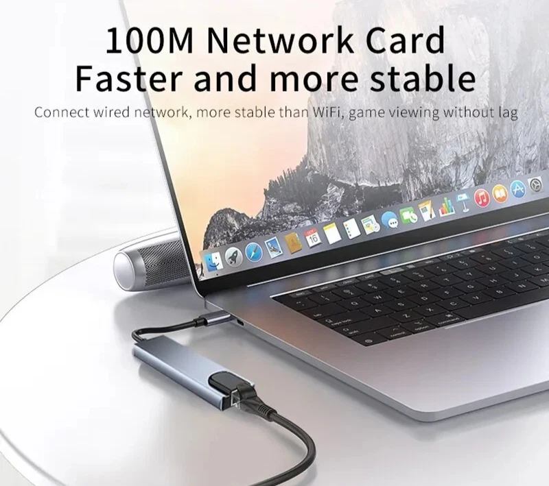 USB-C Hub 8-in-1 Adapter 4K HDMI RJ45 Ethernet USB 3.0 SD TF Card Reader PD - Image 3 of 4