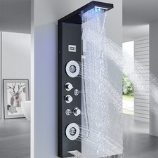 Shower Panel Column Tower Stainless Steel Black Rain Massage Body Jets Mixer Tap