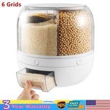 Rice Dispenser Dry Grain Food Storage Container Tank 6-Grid Rotating for Kitchen