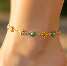 Charming Floral Daisy Anklet 18K Gold Plated Brass Minimalist Chain Anklet