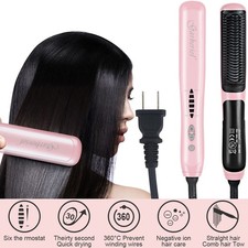Electric Hair Straightener Brush Straightening Comb Ceramic Heating Quick Heated