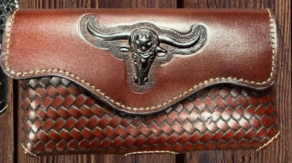 7" LONGHORNS LEATHER HOLSTER POUCH HORIZONTAL PHONE CASE LARGE UNIVERSAL#EH12999 - Image 4 of 4
