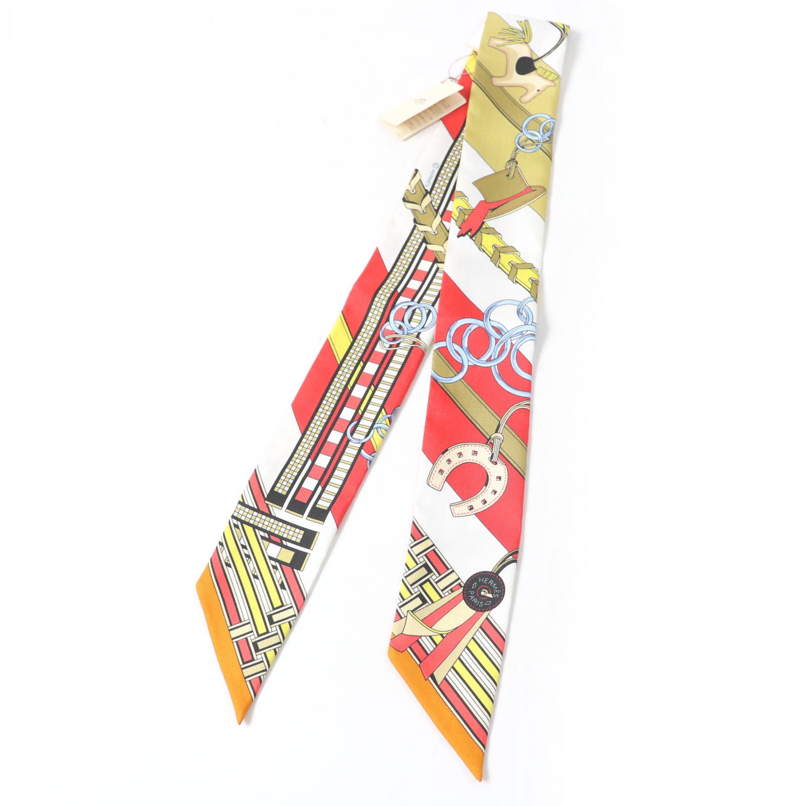 Hermes Silk Scarf Rouge White Moldre Brides Et Gris-Gris Charms 100 Made