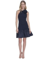 Eliza J Navy Taffeta Halter Rosette Ruffle Cocktail Dress Size 2 NWT Formal