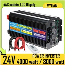 4000W 8000W 24V to 110V Power Inverter 4AC LCD Truck Converter Remote Control