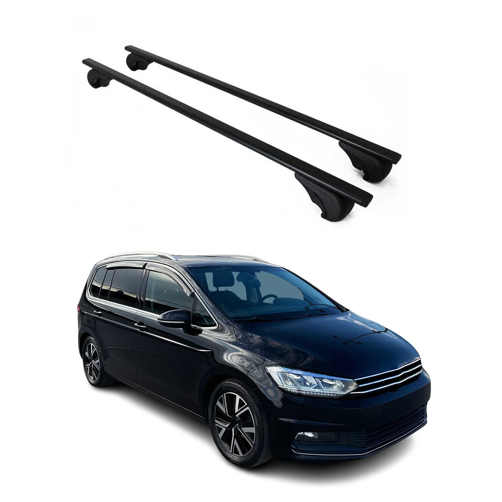 Barres de toit en fer noir robustes profilées pour VW Touran version 2015-2026
