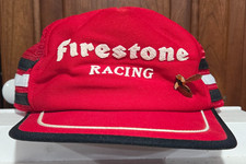 Vintage Firestone Racing Red Mesh Trucker Hat w/ Eagle Pin - 3 Stripes - Read