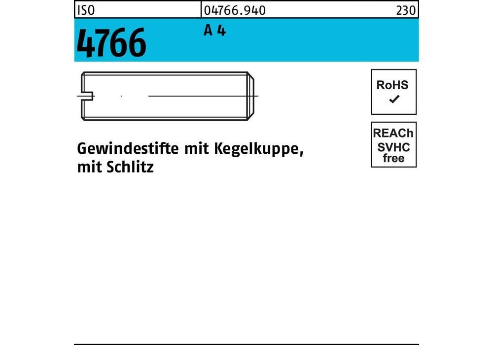 Рейхерный подъемник ISO 4766 m.Kegelkuppe/Schlitz M 4 x 30 A 4