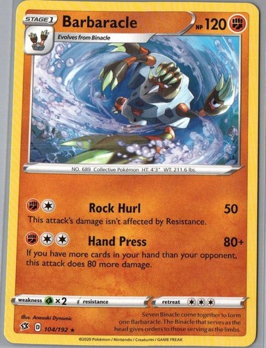 Barbaracle 104/192 Rare Rebel Clash Pokemon Near Mint