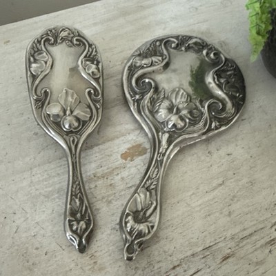 Jugendstil Spiegel-Pinsel-Set, 2-teilig versilbert Spiegel-Pinsel Schminktisch