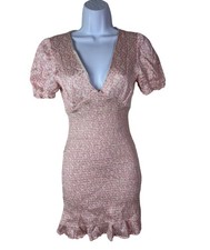 Zara Floral Smocked Bodycon Mini Dress Puff Sleeve Size Medium Pink Ditsy Floral