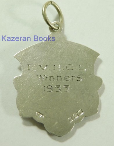Sterling Silver Pocket Watch Albert Chain Cricket Fob Medal FVECL 1955 Winners - Picture 2 of 7
