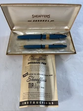 Sheaffer Vintage White Dot Snorkel Fountain Pen & Pencil Set-Blue-Box
