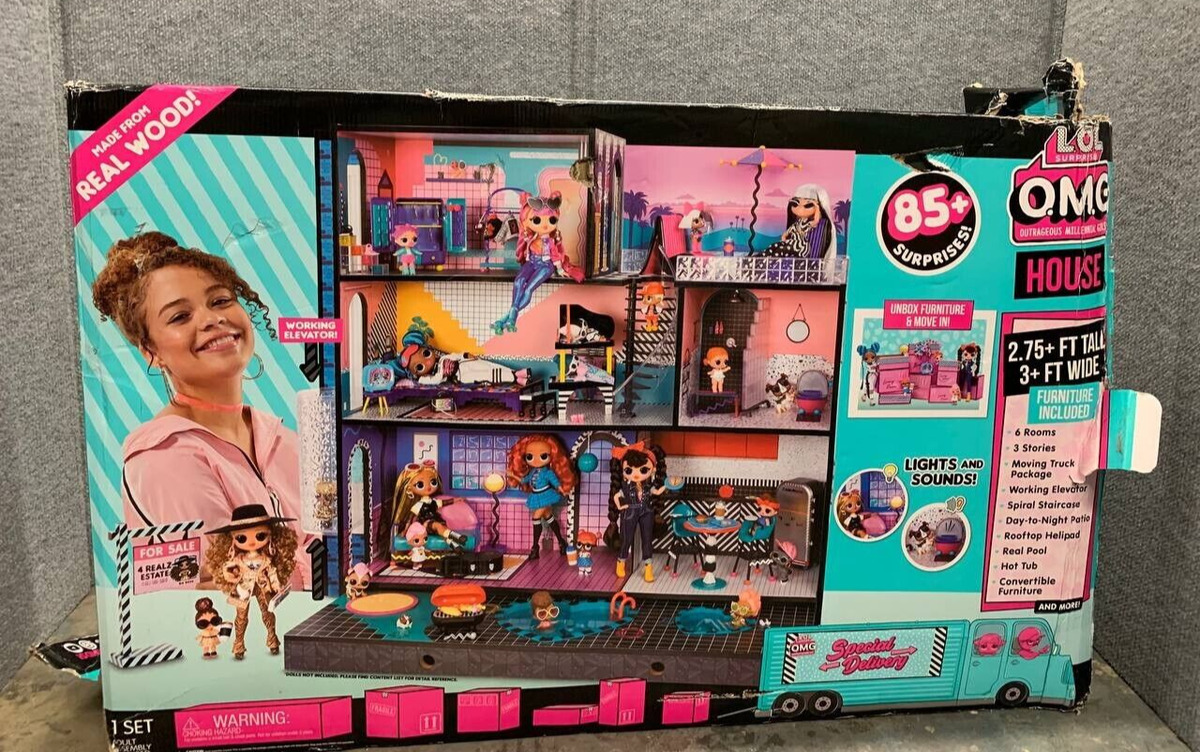  LOL Surprise Home Sweet with OMG Doll– Real Wood Doll House  with 85+ Surprises  3 Stories, 6 Rooms Including Elevator, Tub, Pool,  Patio, Living Room, Kitchen, Piano Bedroom, Bathroom, Fashion