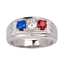 925 Sterling Silver Men Ring 3-stone Blue-White-Red France Flag Color Heavy Band