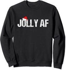 Funny Christmas Pajamas Santa Hat Jolly AF Gift Unisex Crewneck Sweatshirt