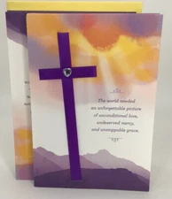 4 Hallmark Happy Easter Cards Religious Purple Ribbon Cross DaySpring God