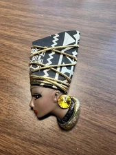 Vtg Brooch Pin African Woman Lady Face Profile Head Dress Large Statement Bold