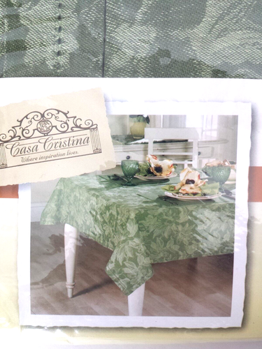 NEW CASA CRISTINA FABRIC DARKER GREEN FLORAL OBLONG TABLECLOTH LA MESA 60"X104" - Picture 3 of 8
