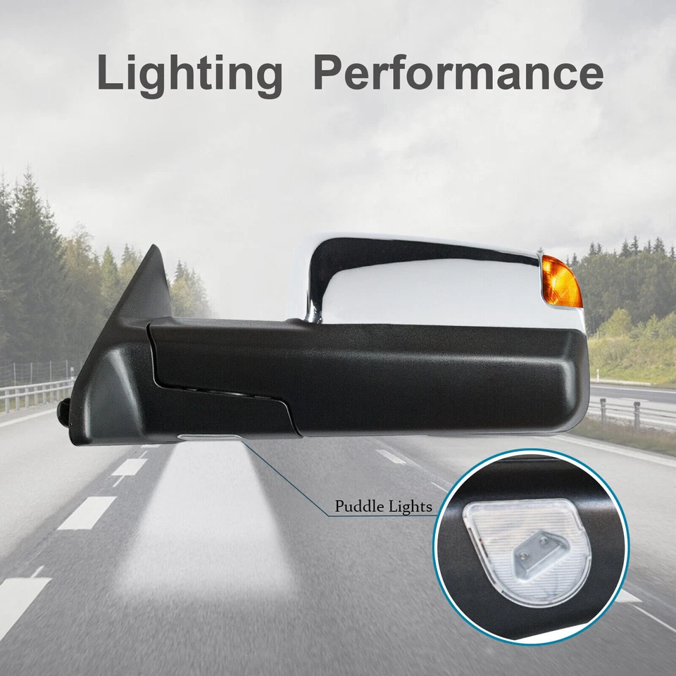 Espejos retrovisores de remolque aptos para Ram 1500 2500 2011 2012 2013 2014 potencia sensor térmico cromo Foto 3 de 4