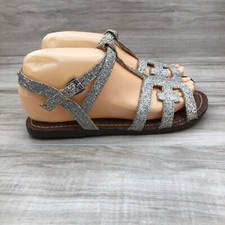 Sam Edelman Sandals Kids 4 Sliver Glitter Leather Shimmer Buckle Flat Shoes