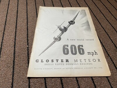 AC1 WERBUNG 11X9 GLOCESTER FLUGZEUG - ROLL ROYCE DERWENT MOTORS WELTREKORD