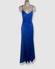  338 Faviana Womens Blue Lace-Up Back Ruched Sleeveless Column Gown Dress Size 6