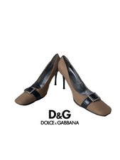 DOLCE & GABBANA Brown Tan Buckle Kitten Heels 8 EU38 Italy Vintage