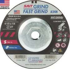 Sait 4.5" x 1/4" x 5/8"-11 Type 27 A24N  Grinding Wheel Box of 10 - 20160